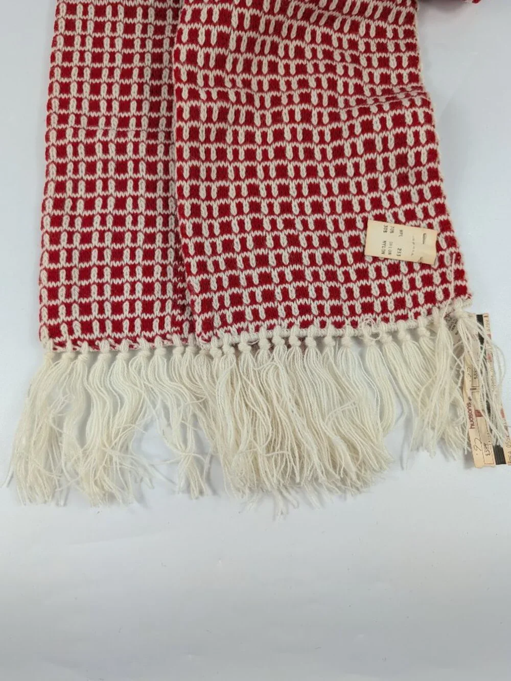 Vintage 60s Acrylic Orlon Knit Scarf Red/Orange Fringe Made In USA 46